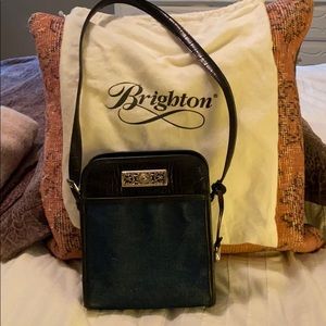 Brighton purse, denim with leather accents